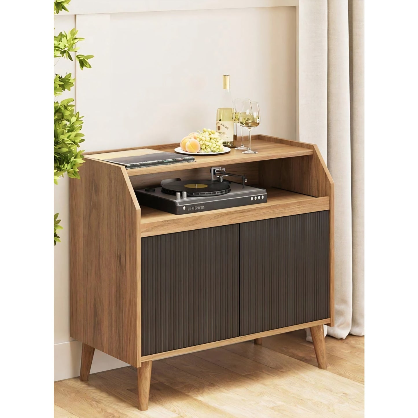 Modern record player cabinet with storage