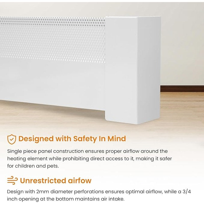 Upgraded 5 FT Baseboard Heater Cover with Left and Right Endcaps, Galvanized Steel, white
