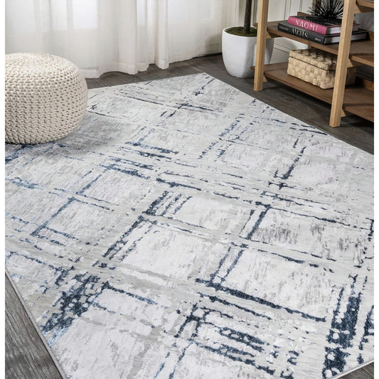 JONATHAN Y Slant Abstract Gray/Blue Indoor Area Rug 8X10 ft, Modern for Living Room, Bedroom,