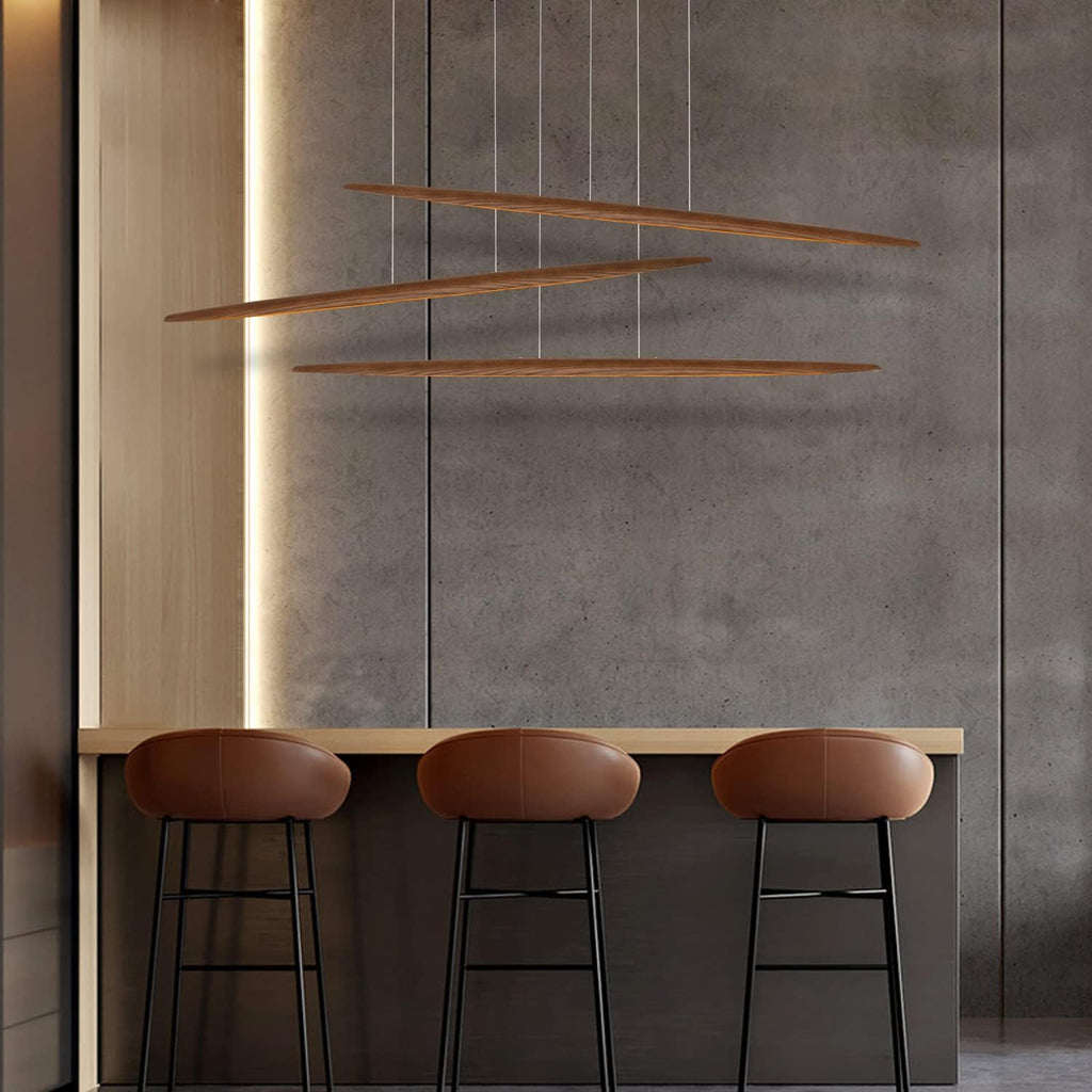 71"Wood Linear Pendant LightWood Linear,Light Island LightsLED DimmableChandelier Table WalnutColor
