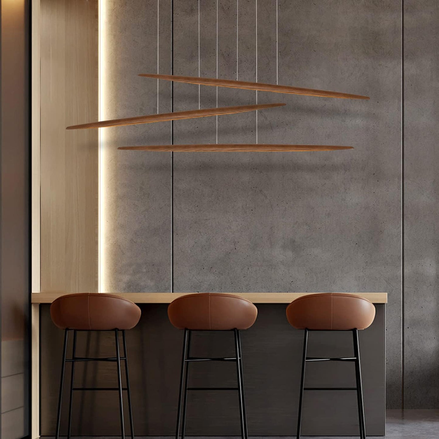 71"Wood Linear Pendant LightWood Linear,Light Island LightsLED DimmableChandelier Table WalnutColor