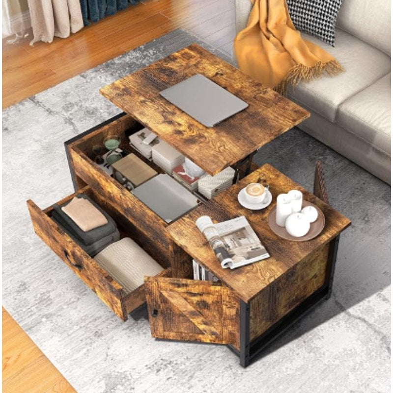 FABATO 41.7" Rustic Brown Lift Top Coffee Table with Storage Drawer, Hidden Compartment