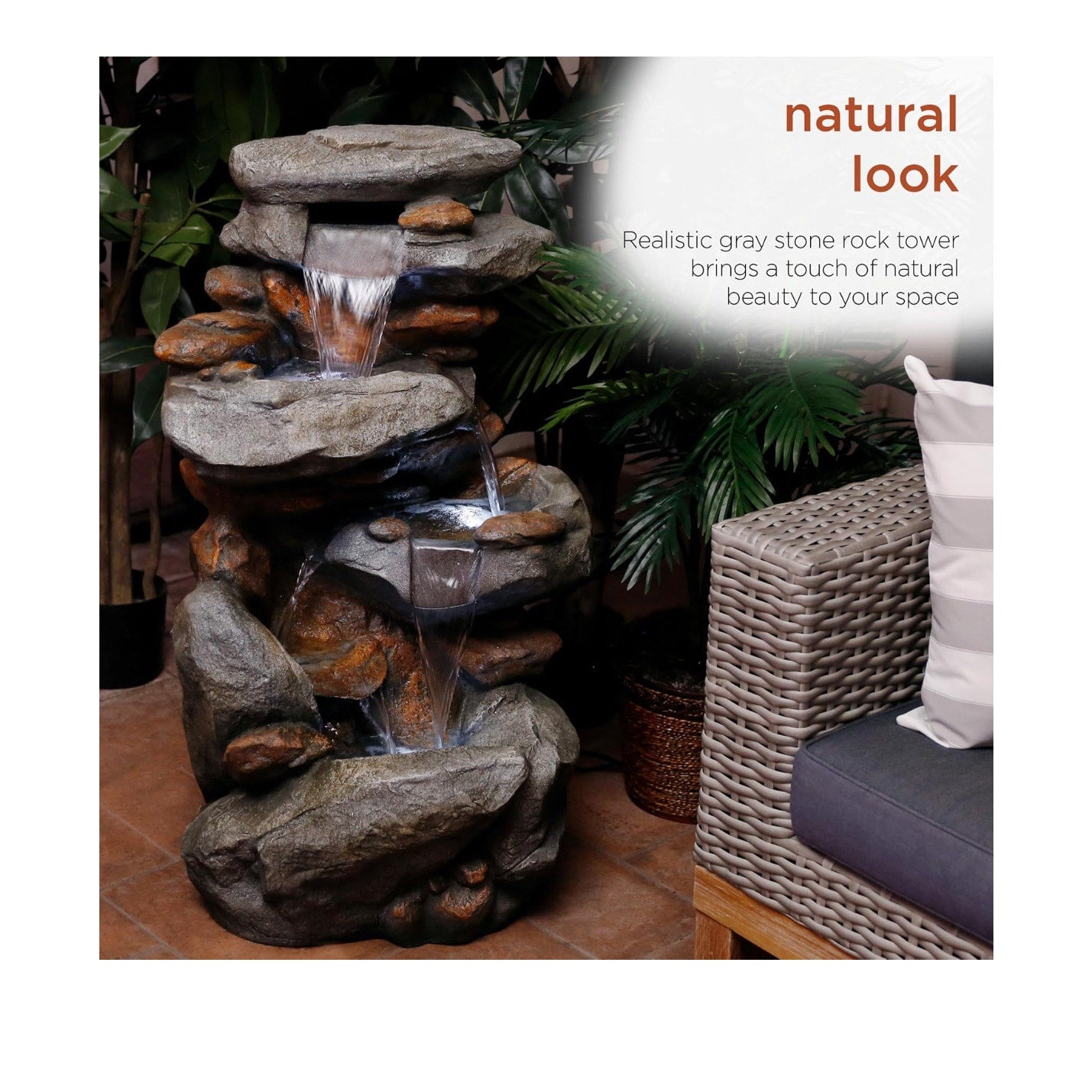 Alpine Corporation WIN316 40" Floor Fountain – 4-Tiered Rock Water Feature