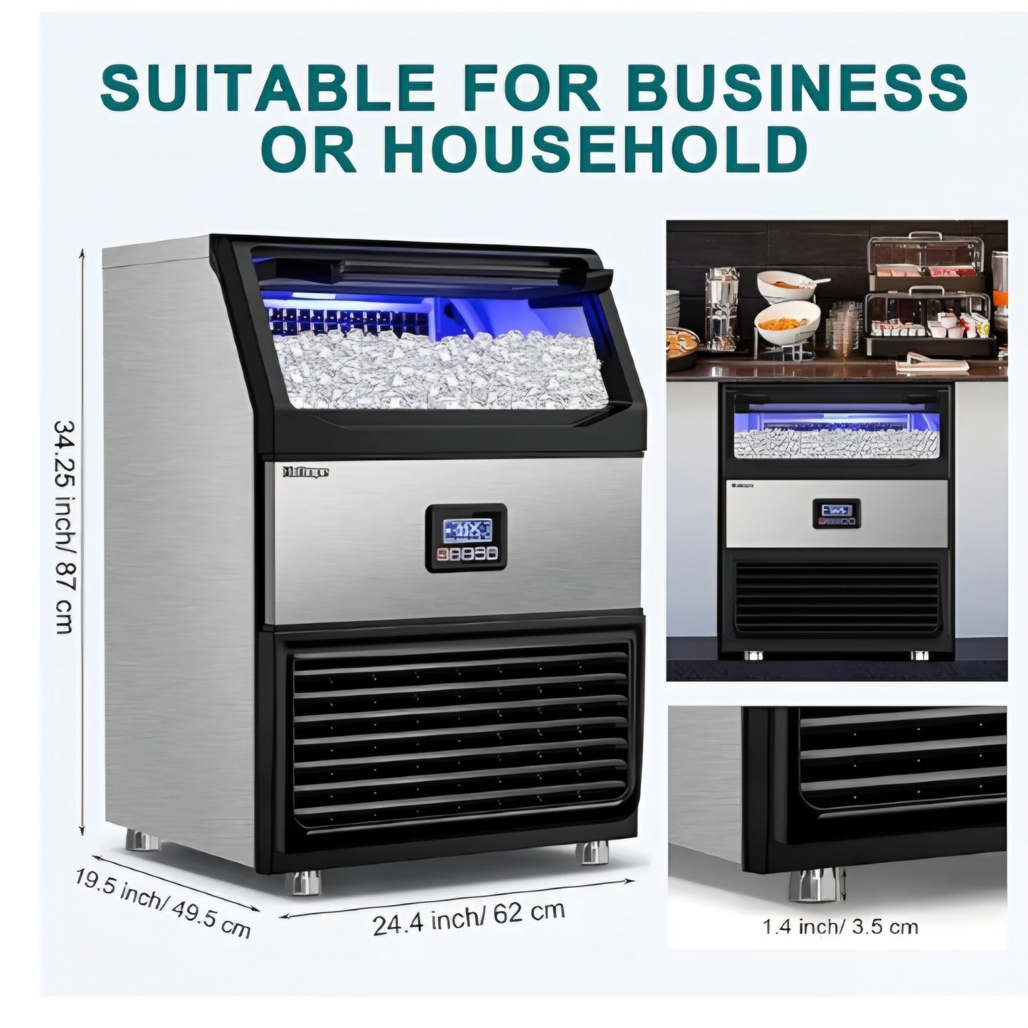 Commercial Ice Maker Machine 450LBS/24H with 77LBS Large Ice Storage Bin, 144Pcs Clear Ice Cubes