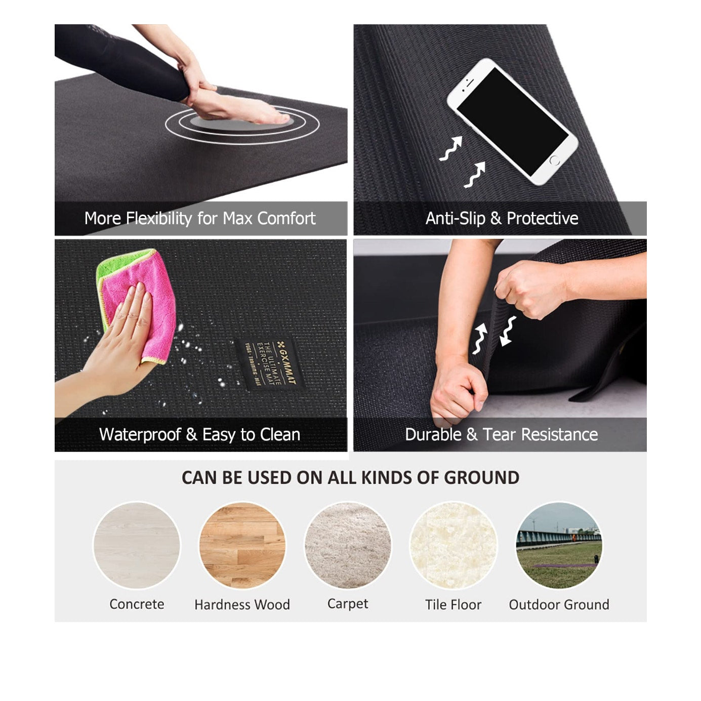 GXMMAT Large Yoga Mat 6’x6’ extra thick workout mat.
