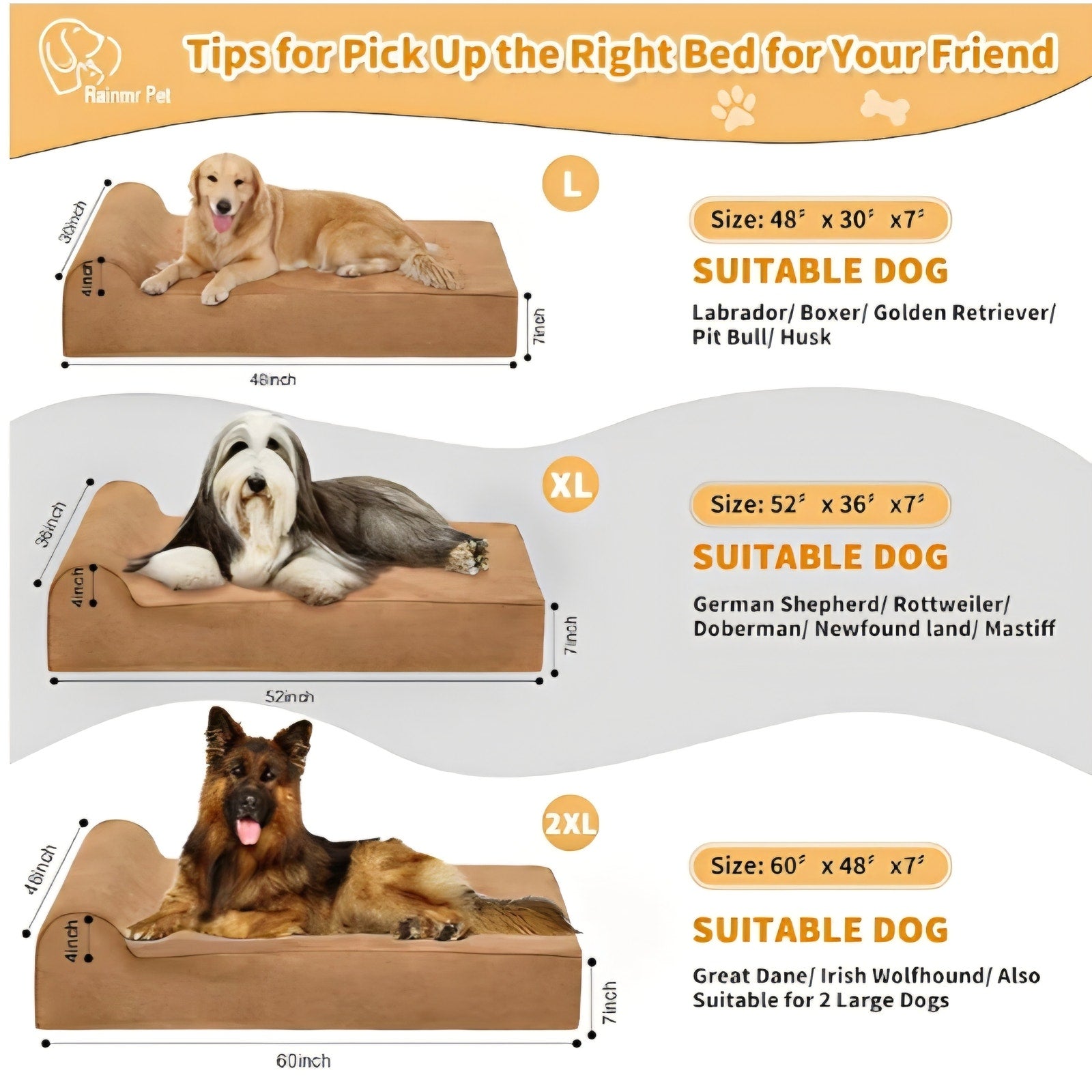 Orthopedic Dog Beds for Large Dogs, 7" Memory Foam Dog Beds with Waterproof Liner