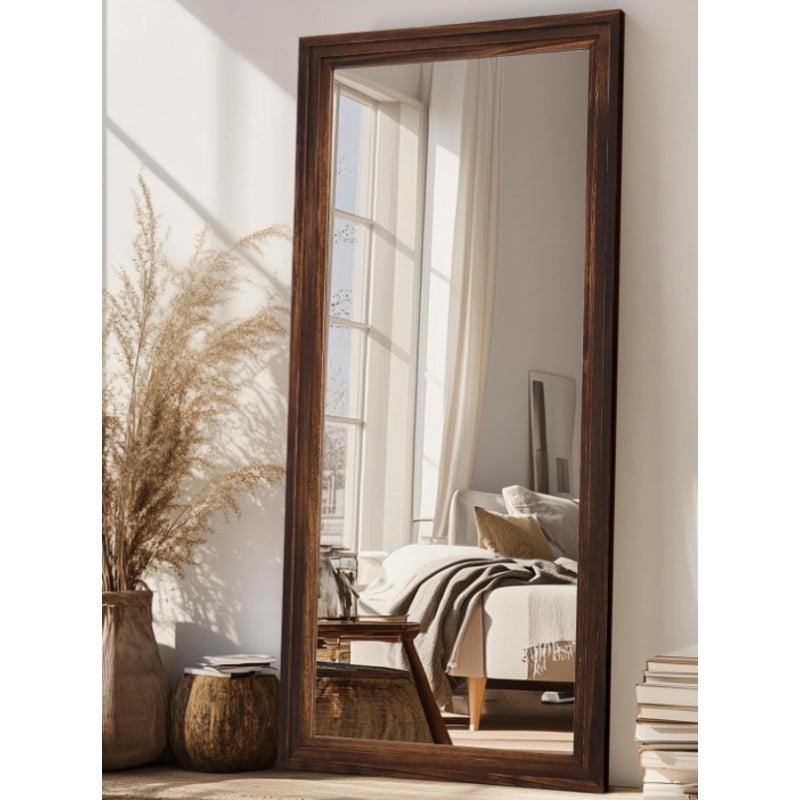 Full Length Mirror 71"x32", Rect Solid Wood Frame with Stand