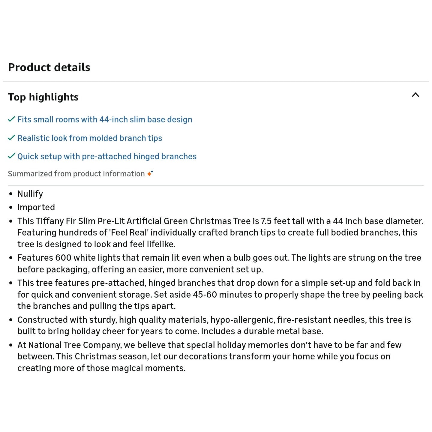 National Tree Company 7.5 ft Pre-Lit Tiffany Fir Slim Artificial Christmas Tree, 600 Clear Lights