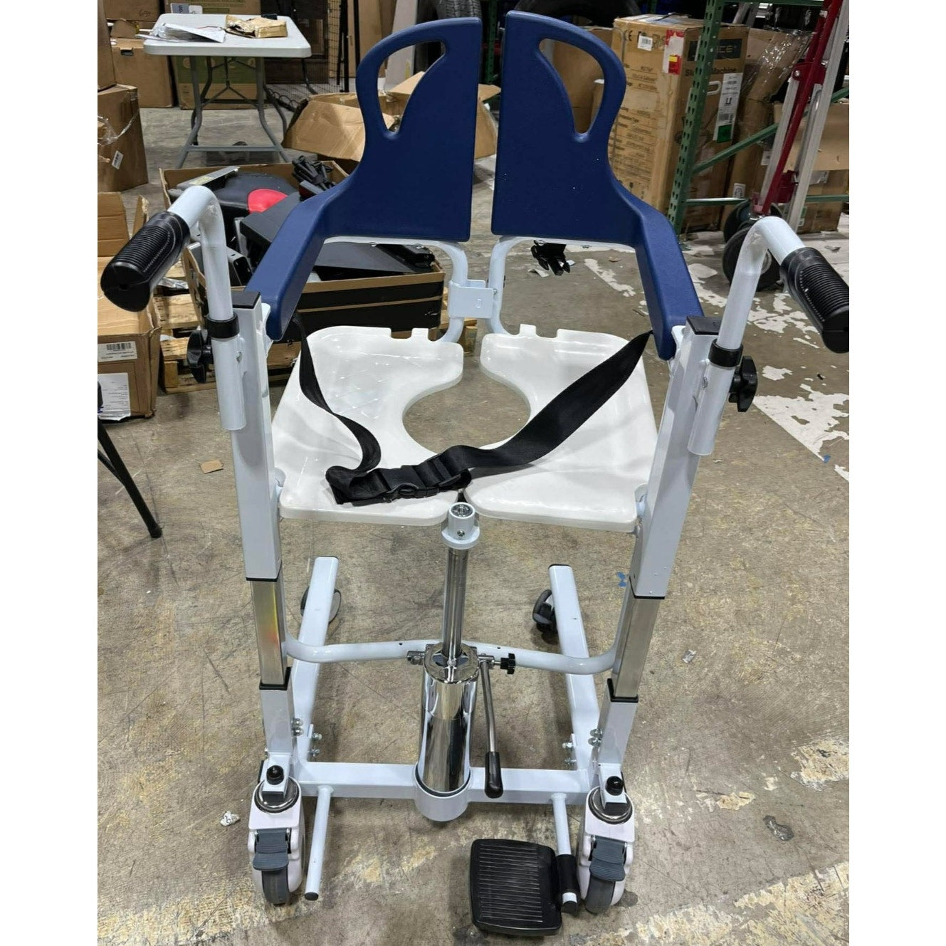 Transfer Lift Chair, 350 lb Capacity, 180° Split Seat, Hydraulic Commode Wheelc
