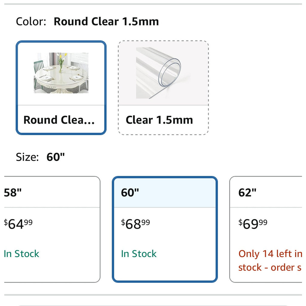 Deep Dream 1.5mm Thick 60 Inches Clear Round Table Protector, Round Table Cover