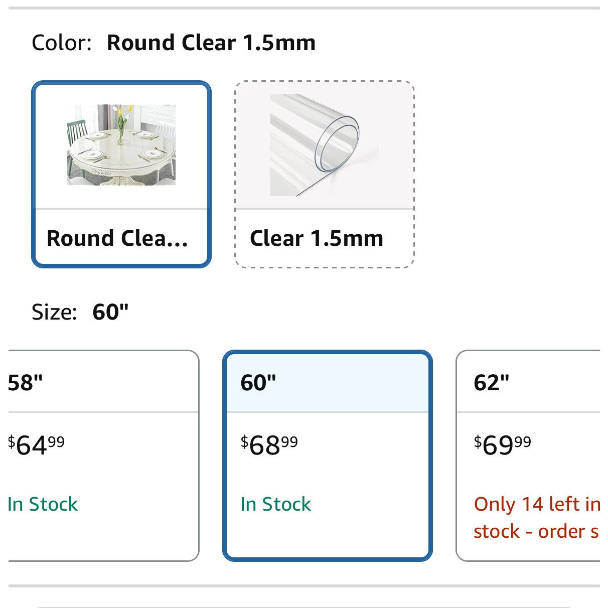 Deep Dream 1.5mm Thick 60 Inches Clear Round Table Protector, Round Table Cover