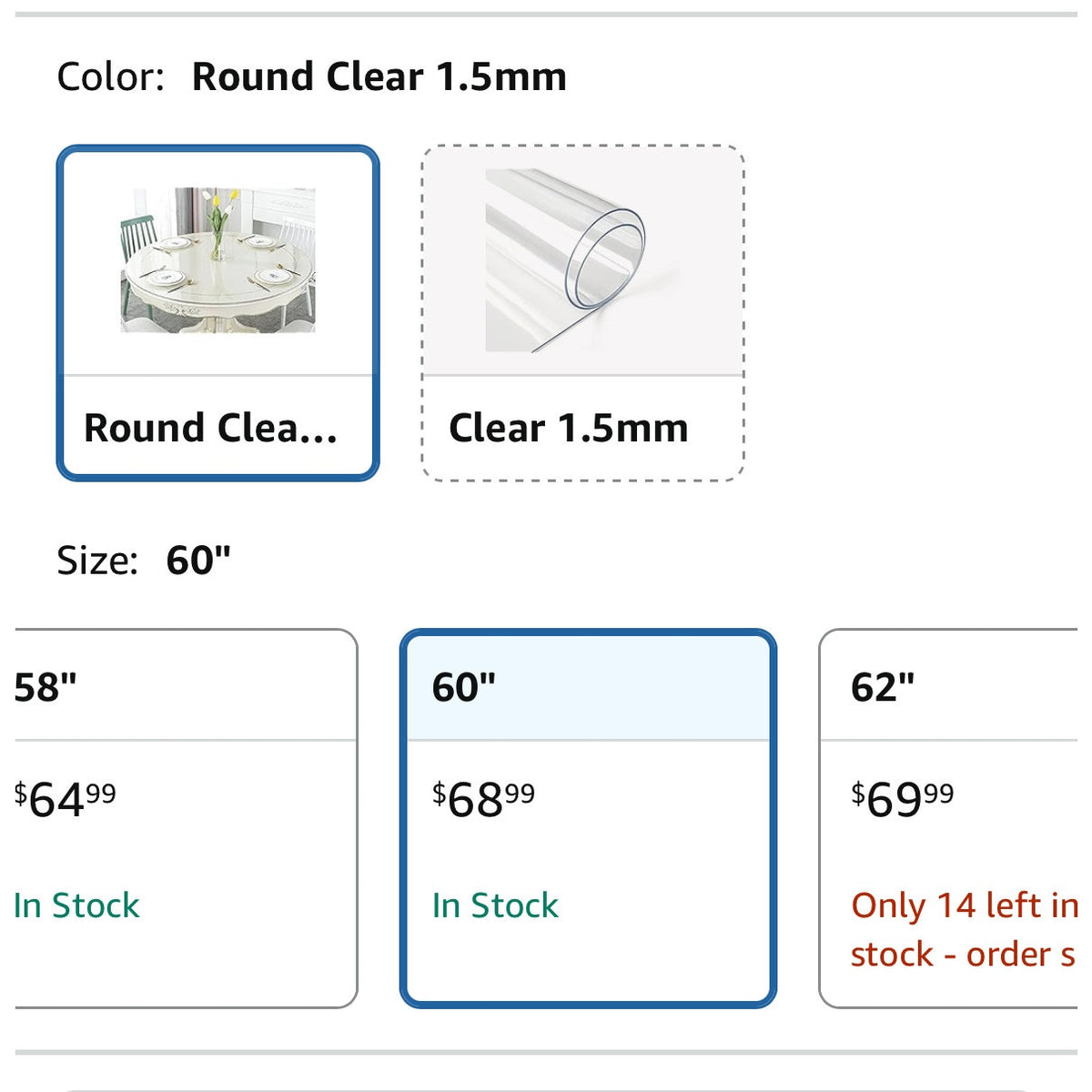 Deep Dream 1.5mm Thick 60 Inches Clear Round Table Protector, Round Table Cover