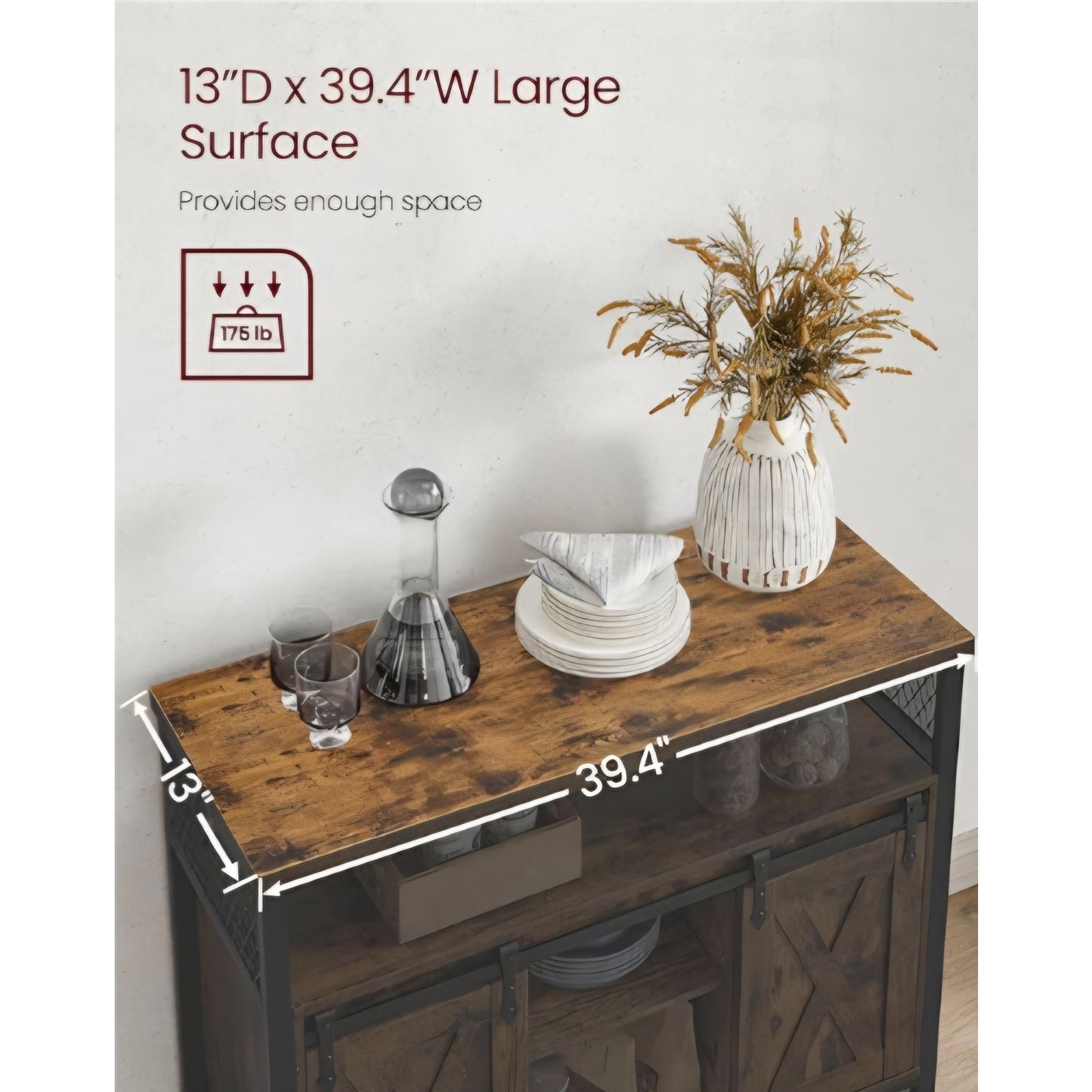Buffet Cabinet, Coffee Bar Storage Cabinet, Sideboard with 2 Sliding Barn Doors