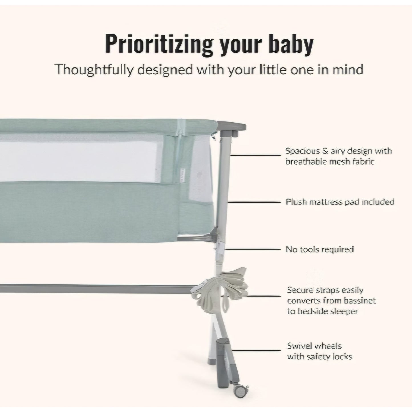 Dream On Me Skylar Bassinet and Bedside Sleeper, Adjustable Heights, Breathable Mesh Sides