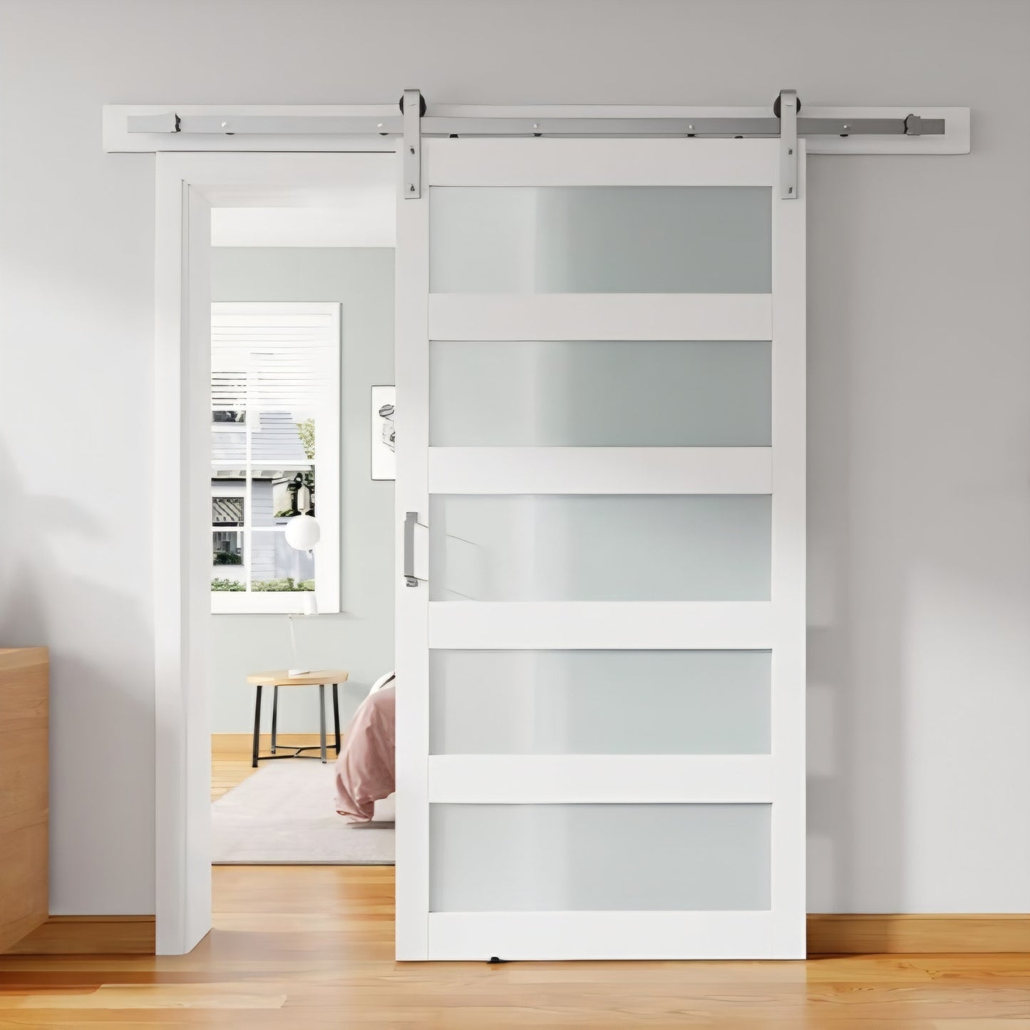 42'' x 84'' Glass Barn Door and 7 Ft Brushed Nickel Hardware Kit Included