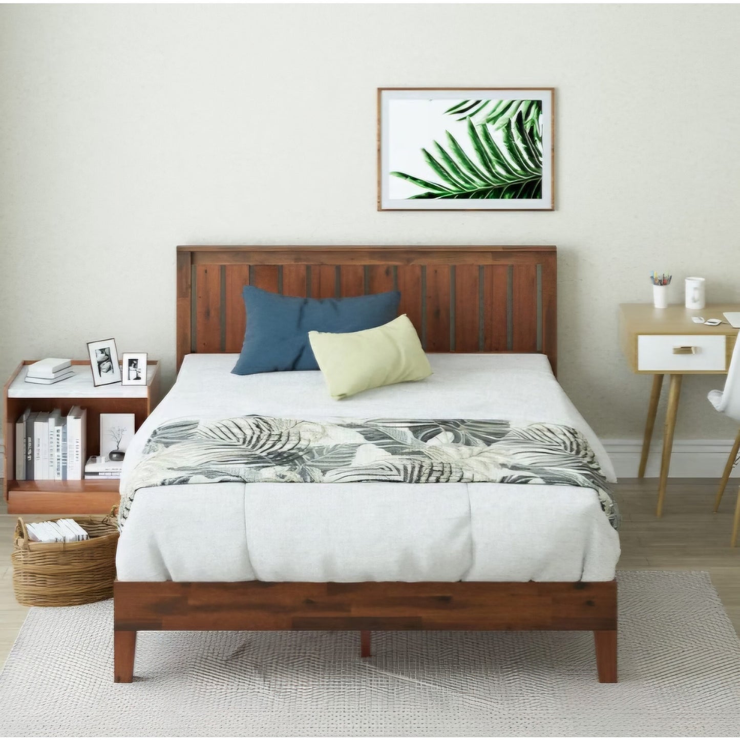 King Zinus Vivek Deluxe Wood Platform Bed Frame with Headboard, Slatted Headboard Wood Slat Support