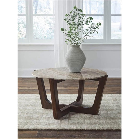 Signature Design by Ashley Tanidore Casual Solid Mango Wood Coffee Table with Marble Top, Dark Brown