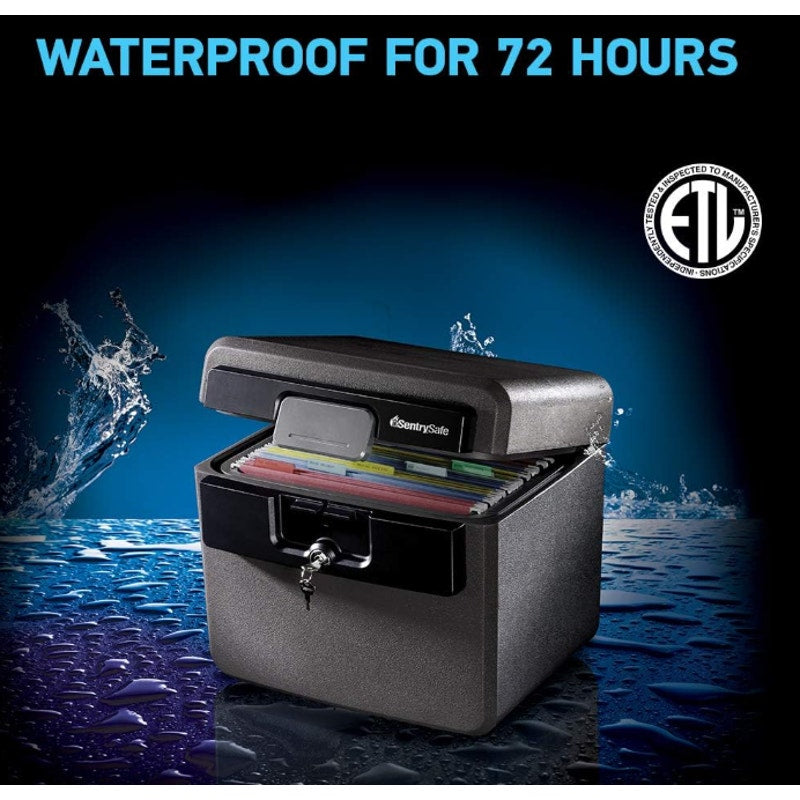 SentrySafe Black Fireproof and Waterproof Safe, File Folder and Document Box with Key Lock
