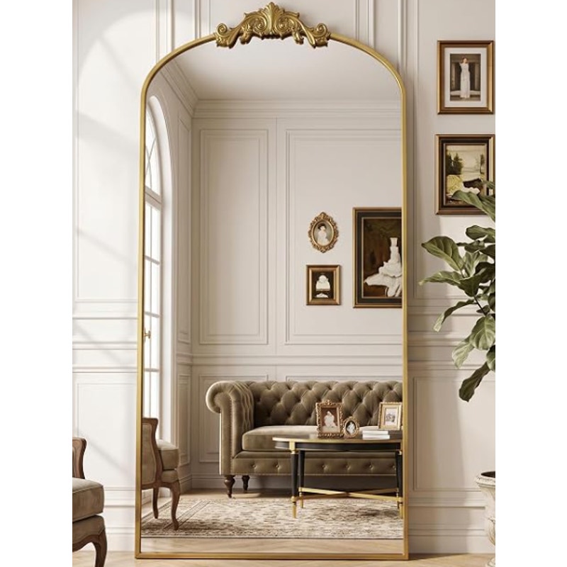 Antok Arched Full Length Mirror, 81"x41" Floor Mirror with Carved, Full Body Mirrors for HomeDecor