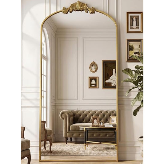 Antok Arched Full Length Mirror, 81"x41" Floor Mirror with Carved, Full Body Mirrors for HomeDecor