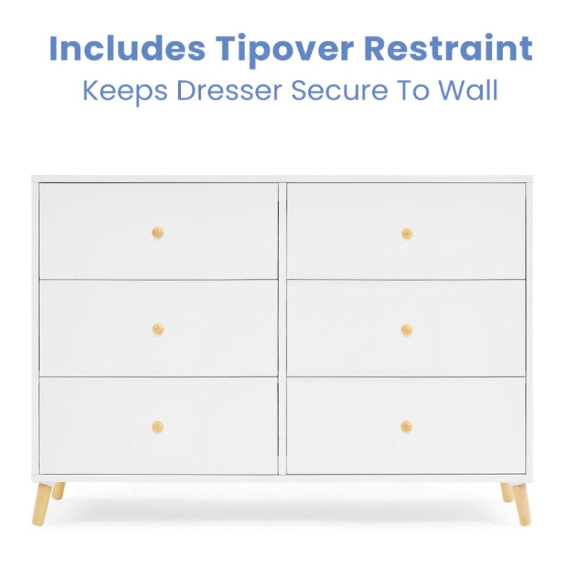 Delta Children Essex 6 Drawer Dresser, Bianca White/Natural