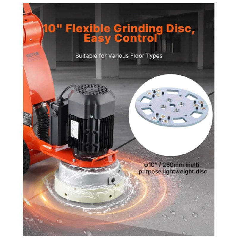 VEVOR Electric Concrete Floor Grinder, 10", Walk-Behind Grinder, 1.7 HP For Granite, Marble stones
