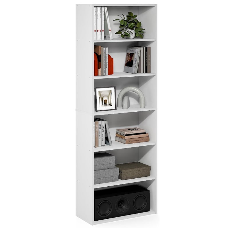 Furinno PASIR 6-Tier Book Shelf, Open Shelves Bookshelf, White