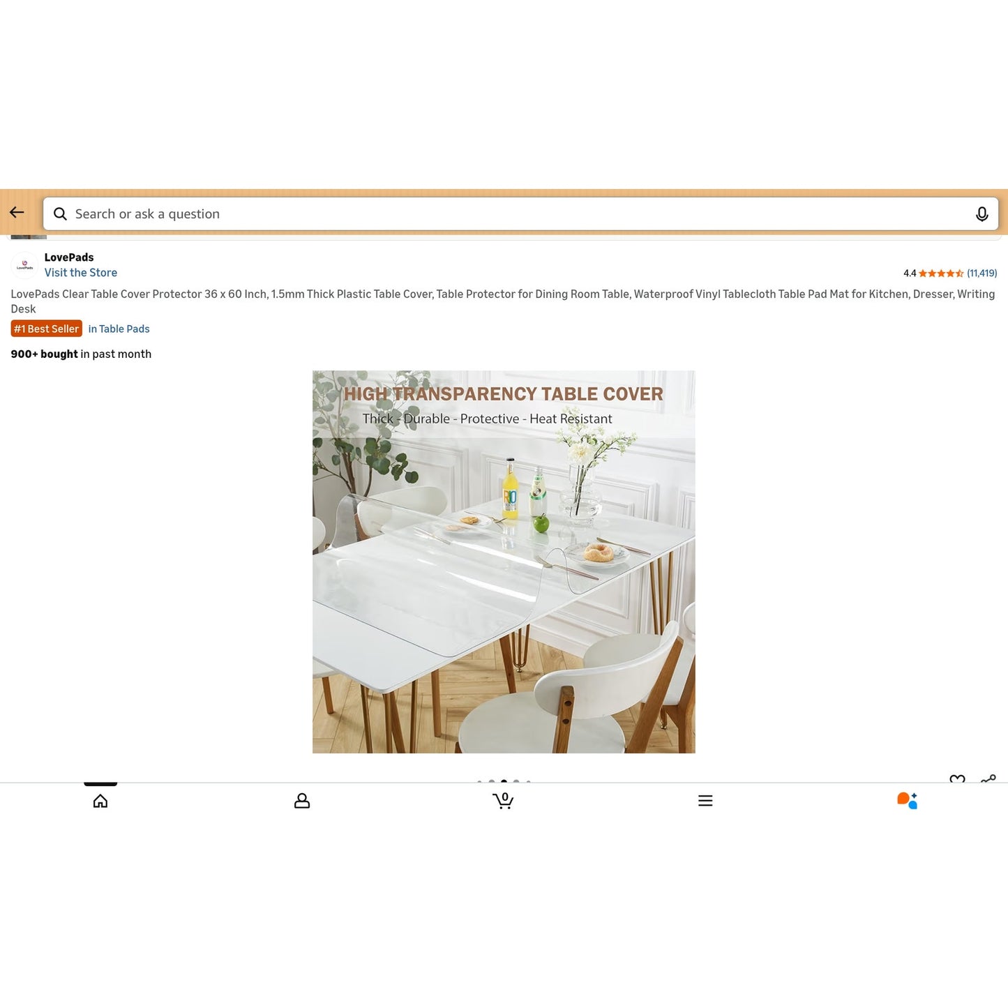 Clear Table Cover Protector 36 x 60 Inch, 1.5mm Thick Plastic Table Cover, for Dining Room Table