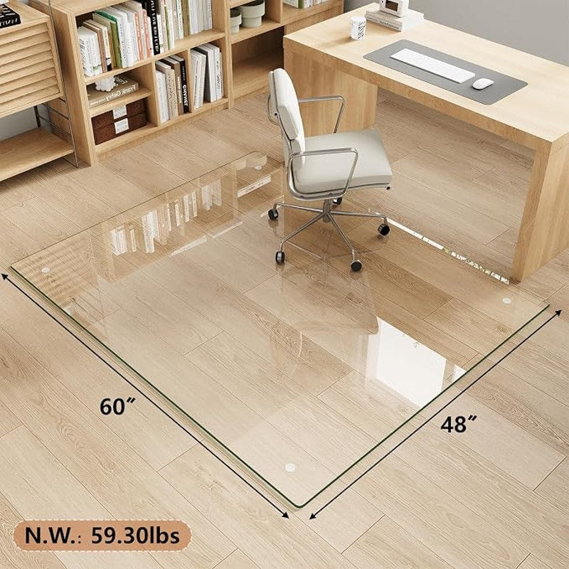 Tempered Glass Chair Mat for Carpet & Hard Floor, 48"x60" Chair Mat, Heavy Duty & Scratch Resistant