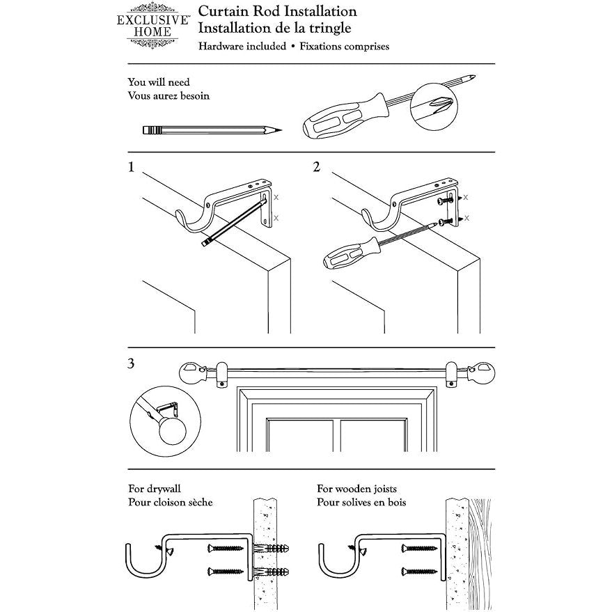 EXCLUSIVE HOME Topper 1" Curtain Rod and Finial Set, Distressed White, Adjustable 84"-160"