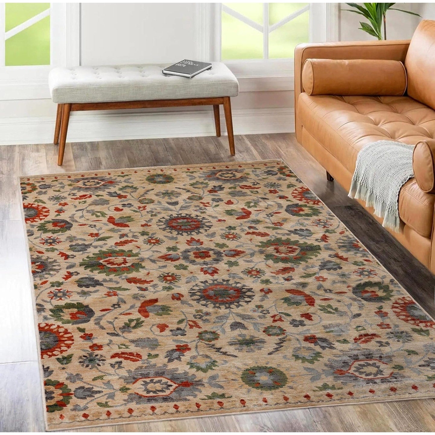 Indoor Large Area Rug, Jute Backing Rugs for Living Room 8' x 10', Ivory