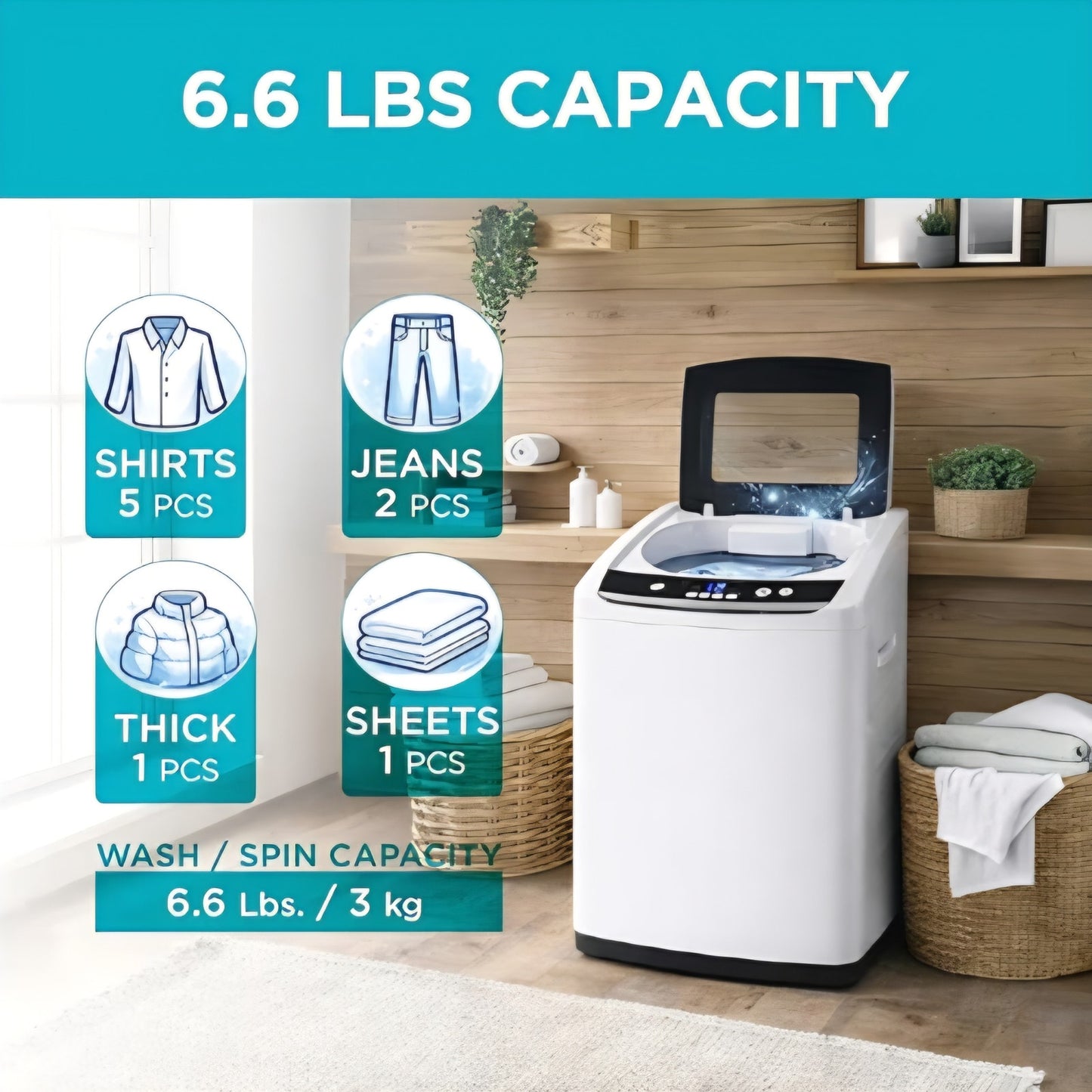 BLACK+DECKER 0.9 Cu. Ft. Portable Washer, 6.6 lb. Capacity Washing Machine for Homes & Apartments