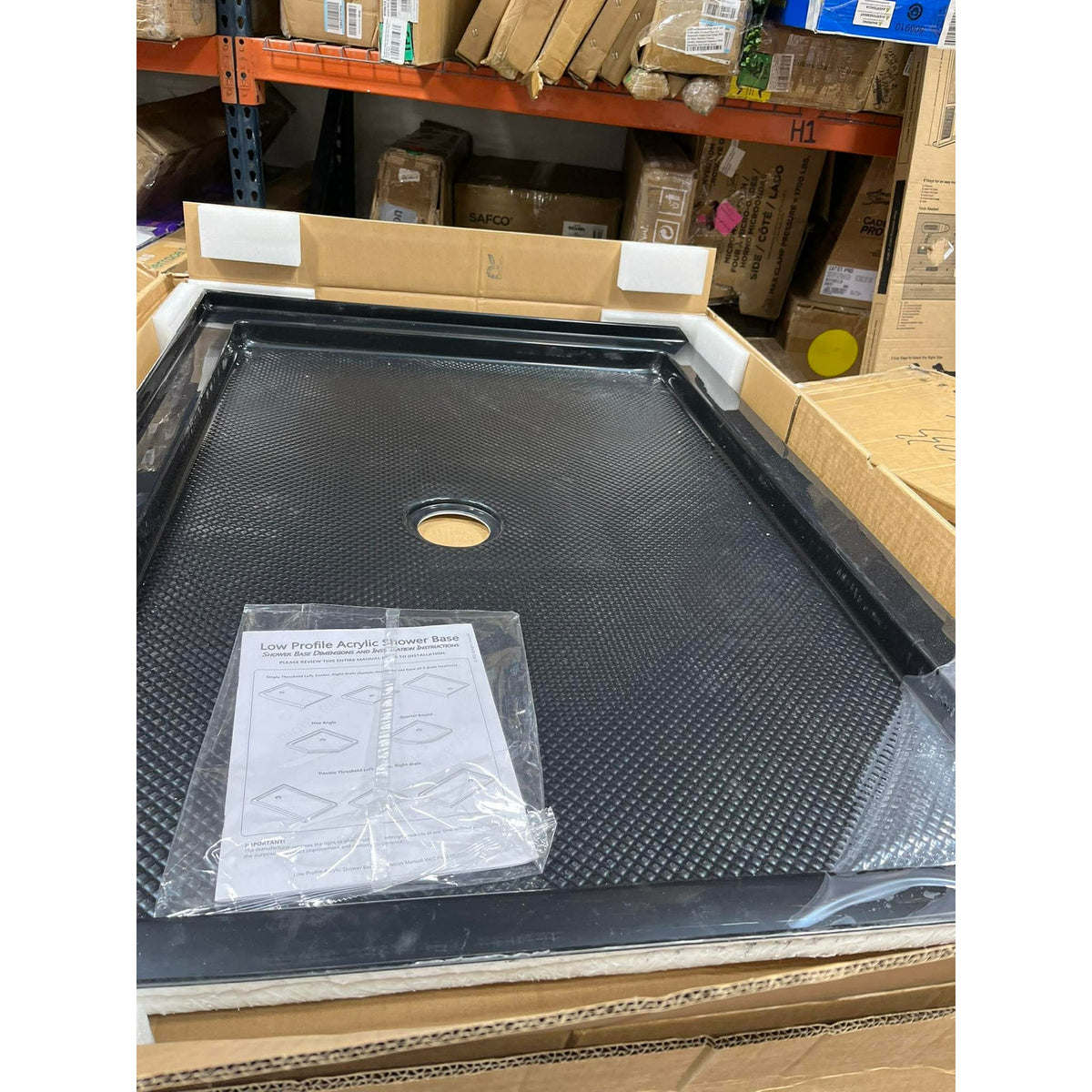 DreamLine SlimLine 34 in. D x 48 in. W x 2 3/4 in. H Center Drain Single Threshold Shower Base in Black, DLT-1134480-88