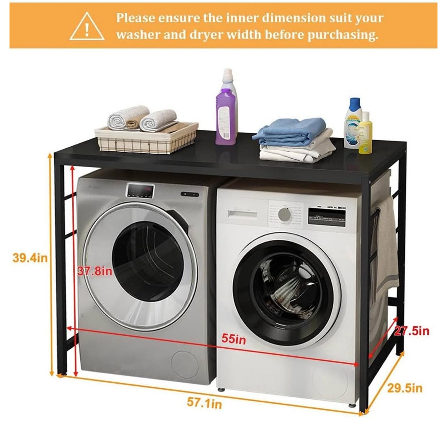Washer Dryer Countertop with Side Bars, 57.1" W x 27.5" D Laundry Countertop Over Washer and Dryer S