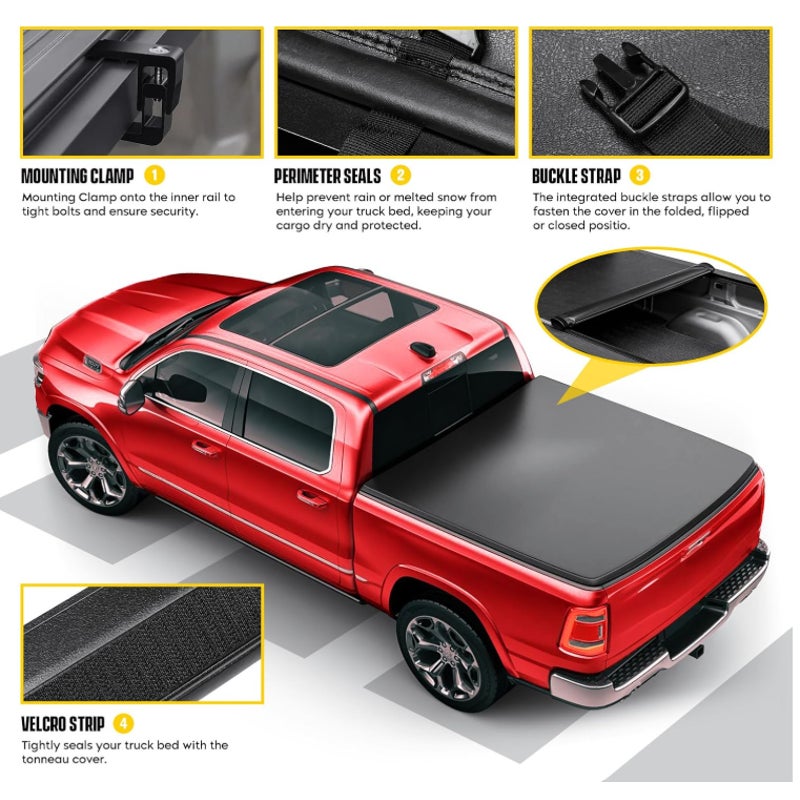 6.6 ft Soft Roll Up Truck Tonneau Bed Cover for 2014-2018 Chevrolet Silverado GMC Sierra 1500