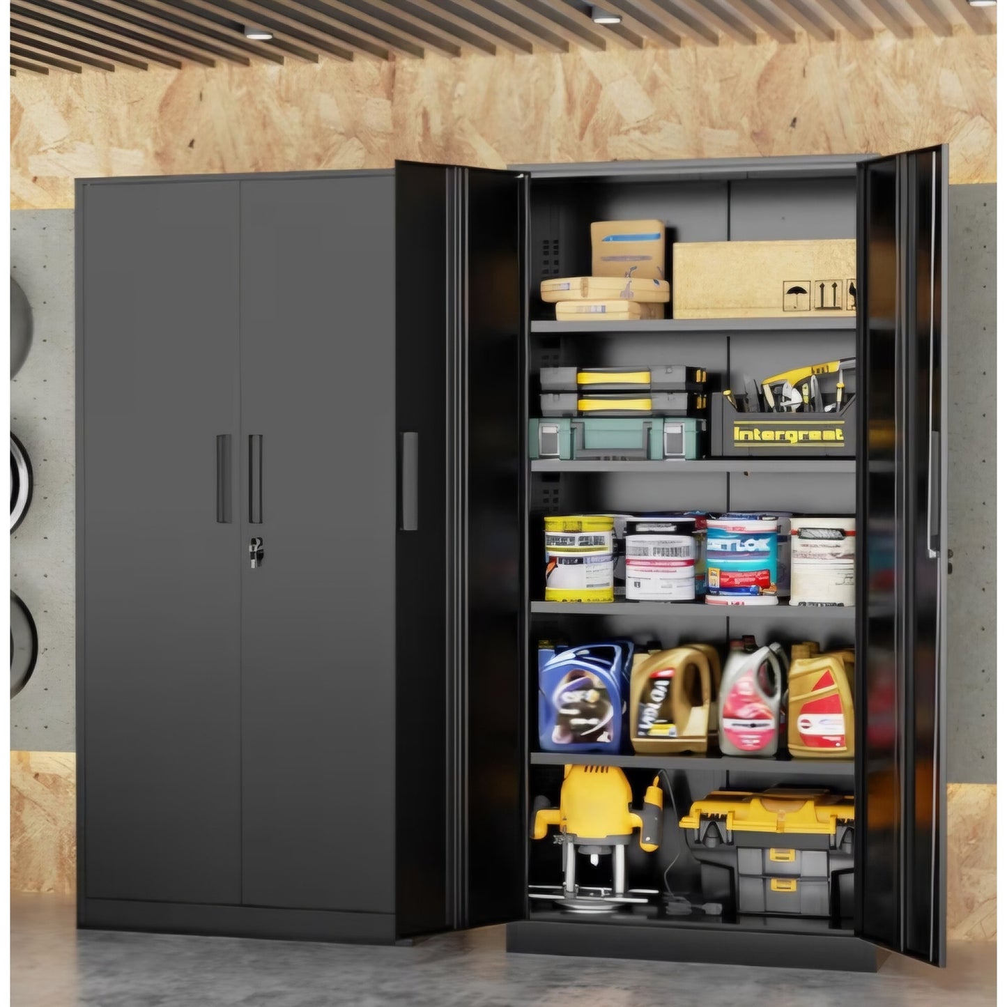 Black Metal Storage Cabinet, 72" Locking Steel Cabinets with 2 Door and 4 Adjustable Shelves