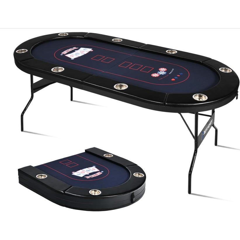 72" Foldable Poker Table for 8 Players, Texas Holdem