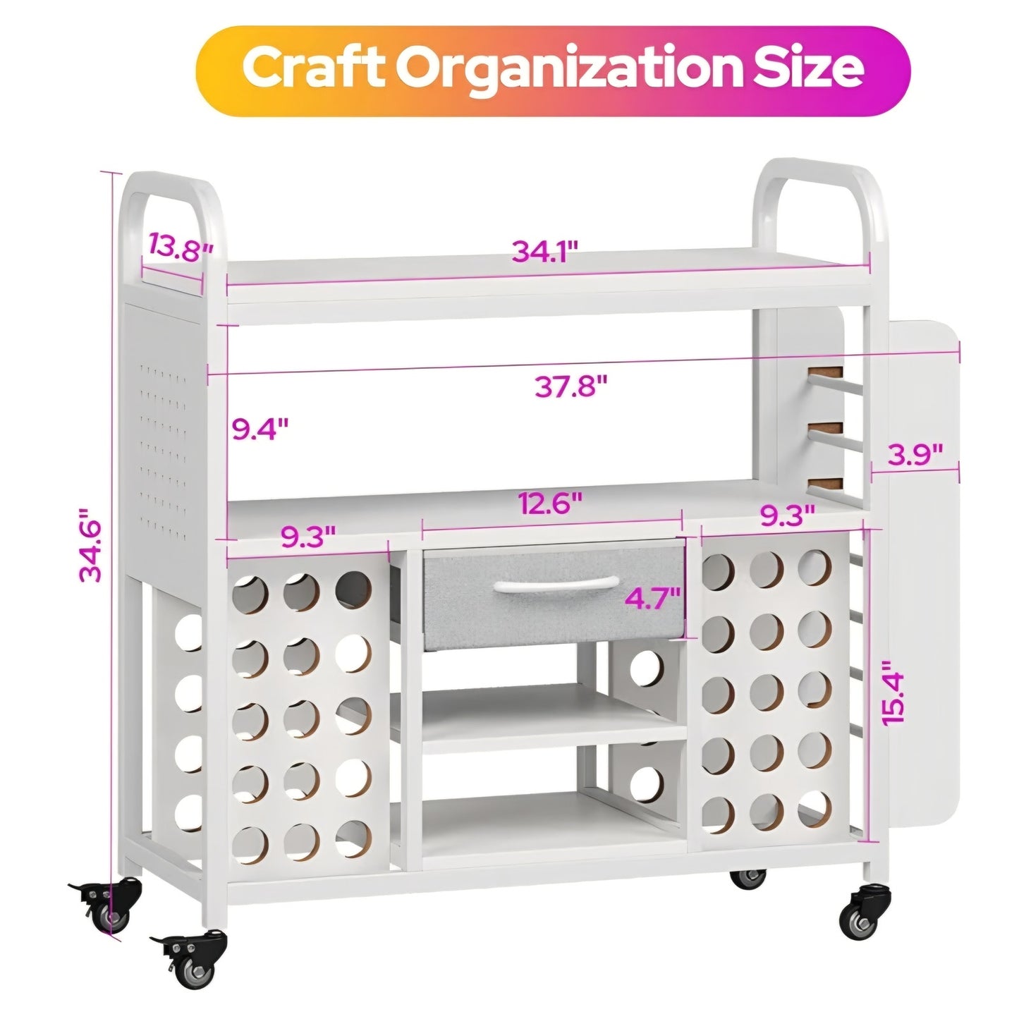 Craft Organization and Storage Cart with Wheels, Vinyl Roll Holder & Hook Up