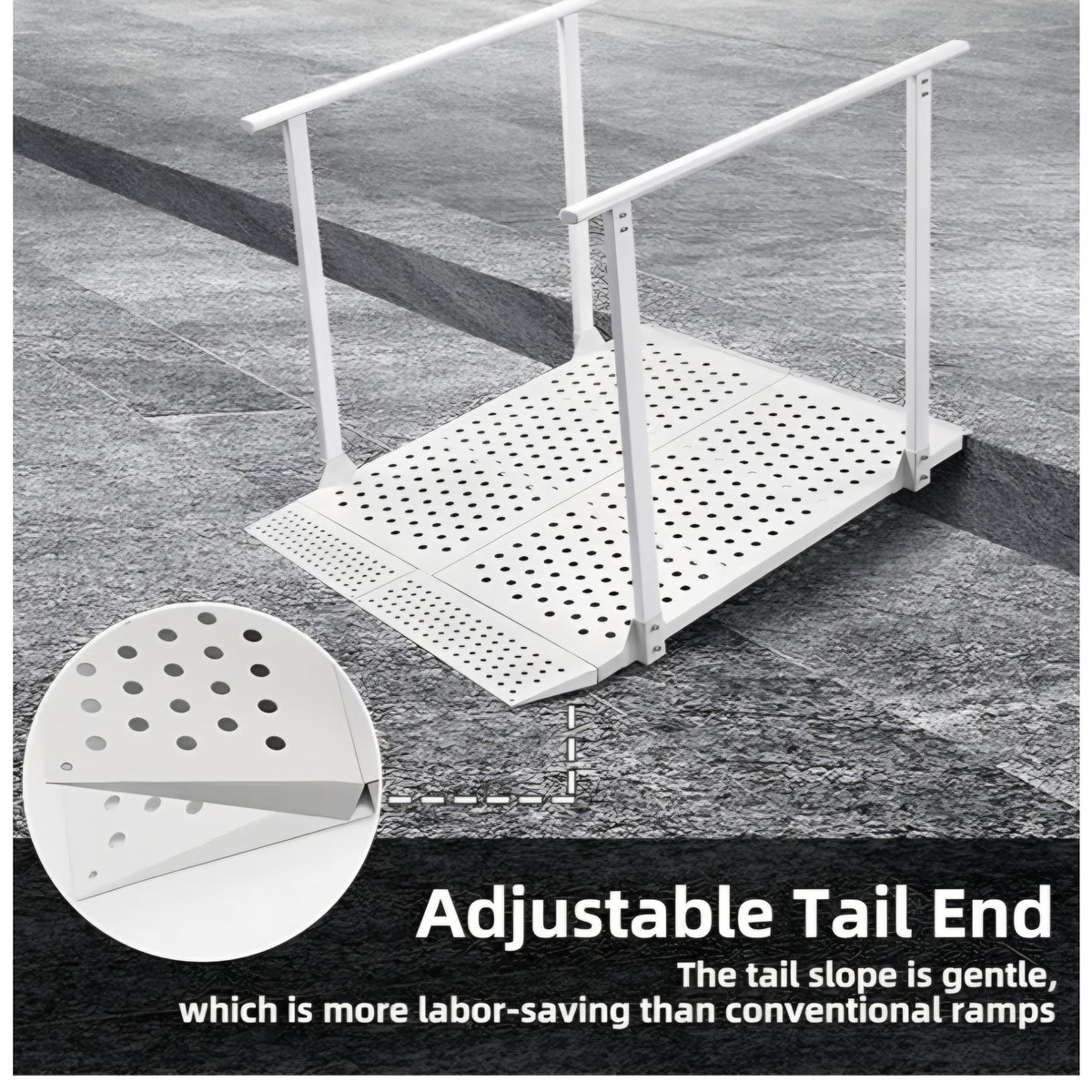 Folding Ramp with Handrails for 5-12" Rise, Heavy Duty Ramp with Adjustable Flap