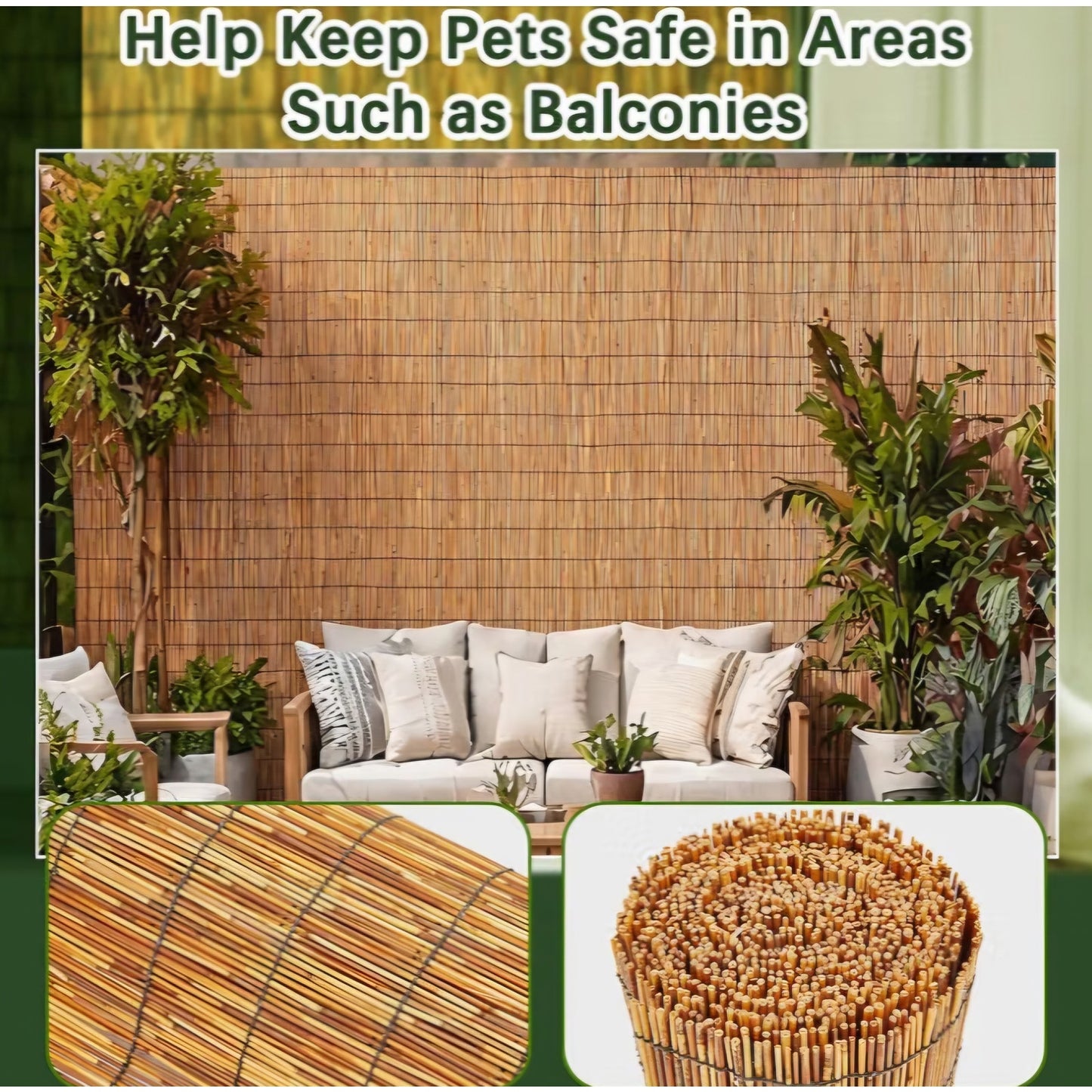 Barydat 2 Pcs 5 x 16.4 ft Reed Fence Roll, 85% Shade Bamboo Privacy Screen