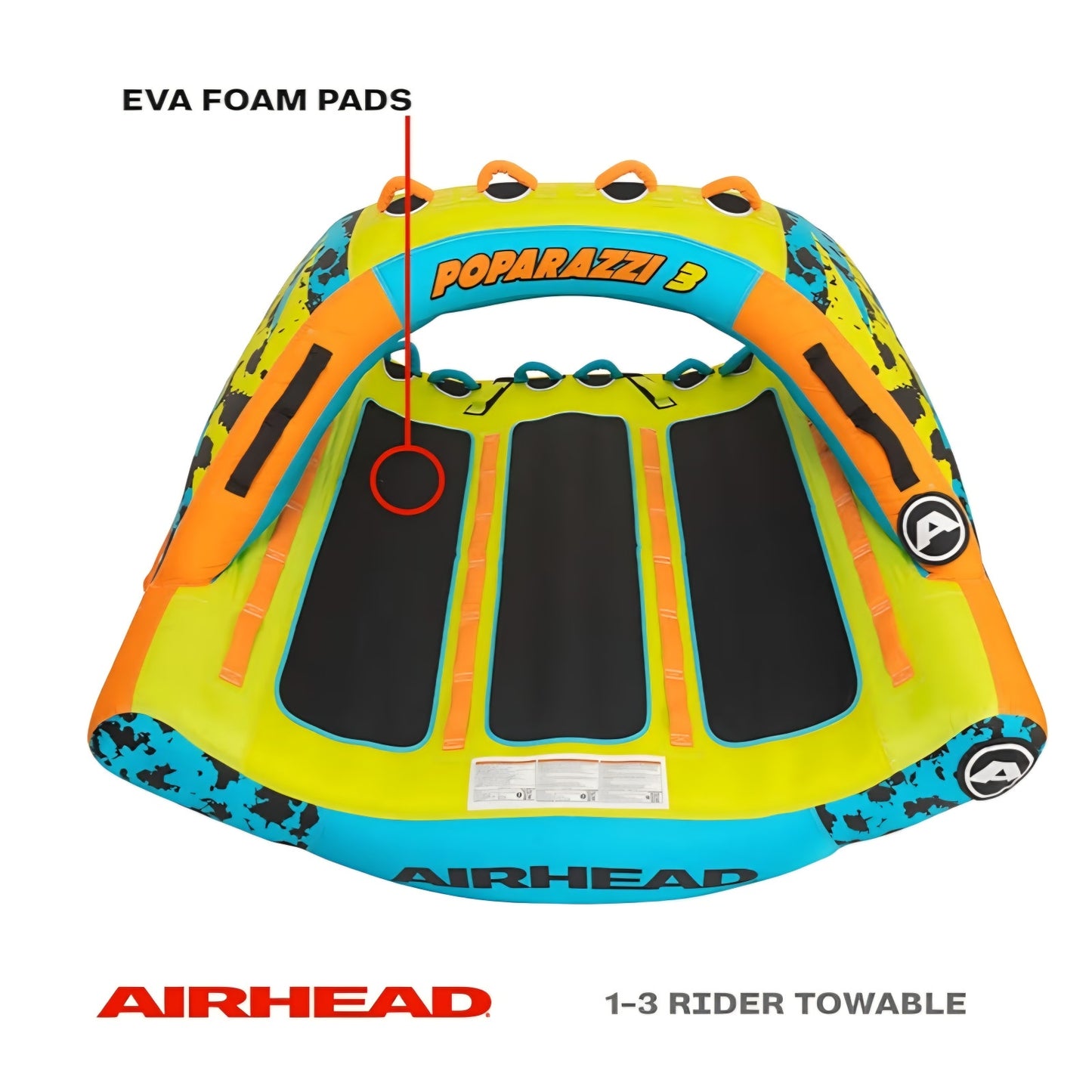 Airhead Poparazzi Towable Tube for Boating, 1-3 Rider Inflatable Boat Tube for Water Tubing