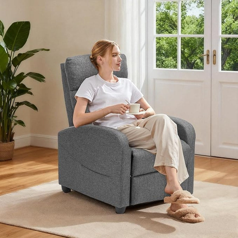 Sweetcrispy Recliner Chair Fabric, Sofa No Massage, Home Theater Seating, Lumbar Support, Grey.