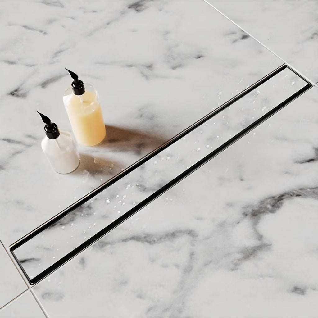Linear Shower Drain, 54 Inch Black Shower Drain with Removable Tile Insert Grate