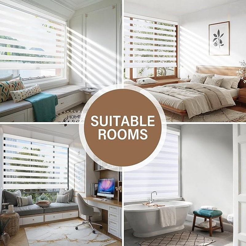 AOSKY Cordless Zebra Blinds for Windows Pull Down, 71" W X 72" H, White, Free-Stop Door Shades.