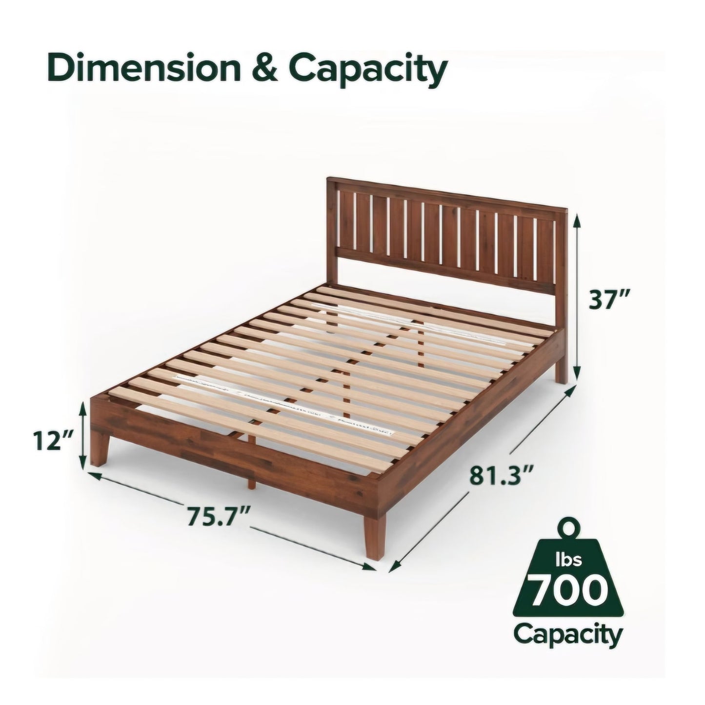 King Zinus Vivek Deluxe Wood Platform Bed Frame with Headboard, Slatted Headboard Wood Slat Support
