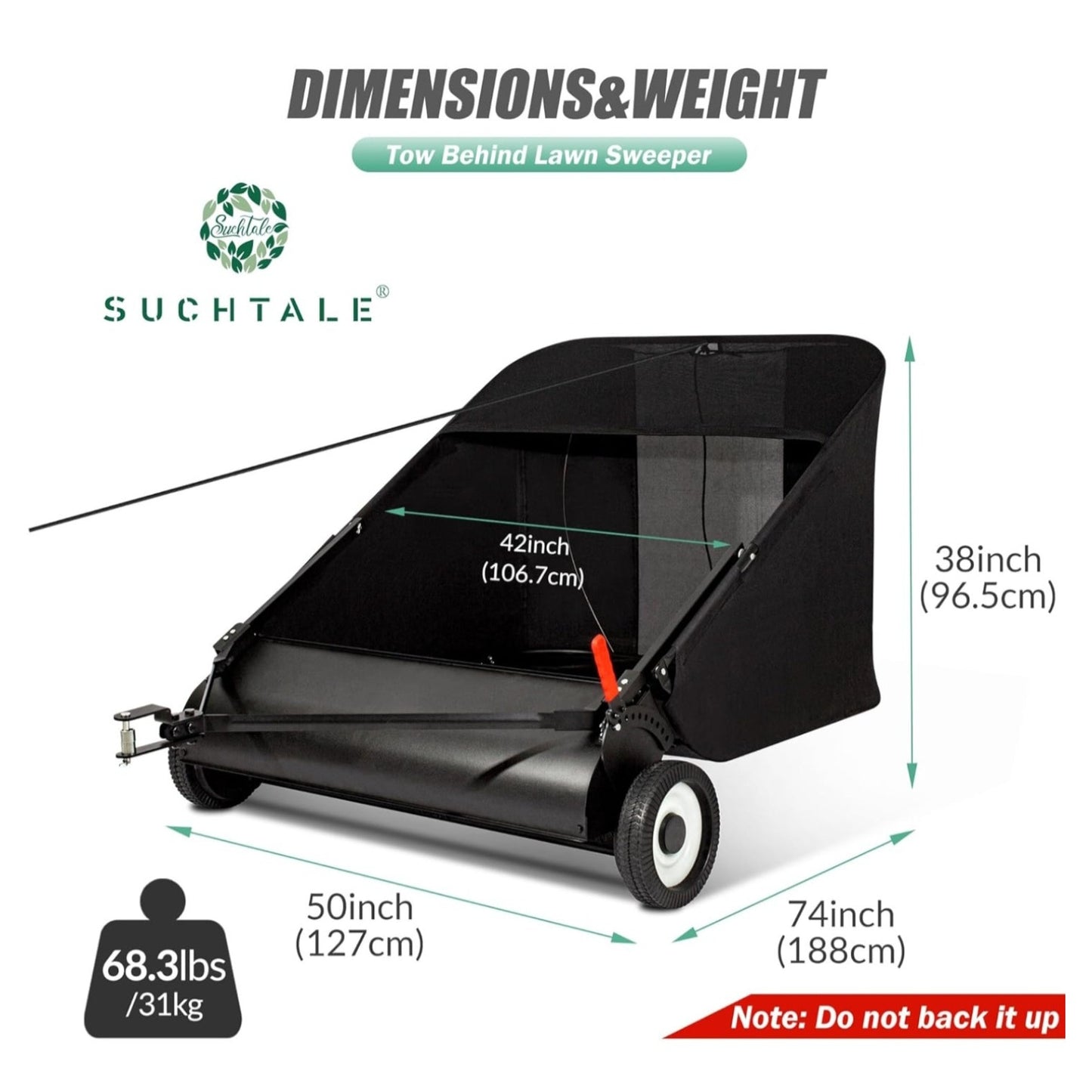 Suchtale Upgrade 42-inch Tow Lawn Sweeper for Leaves & Grass,21cu.Ft. Leaf Collector with Large