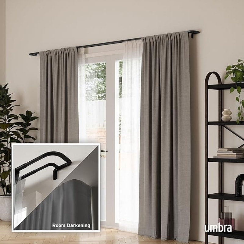 Umbra Twilight Double Curtain Rod Set –Wrap Around Design is Ideal for Blackout, 66-144 Inch, Black