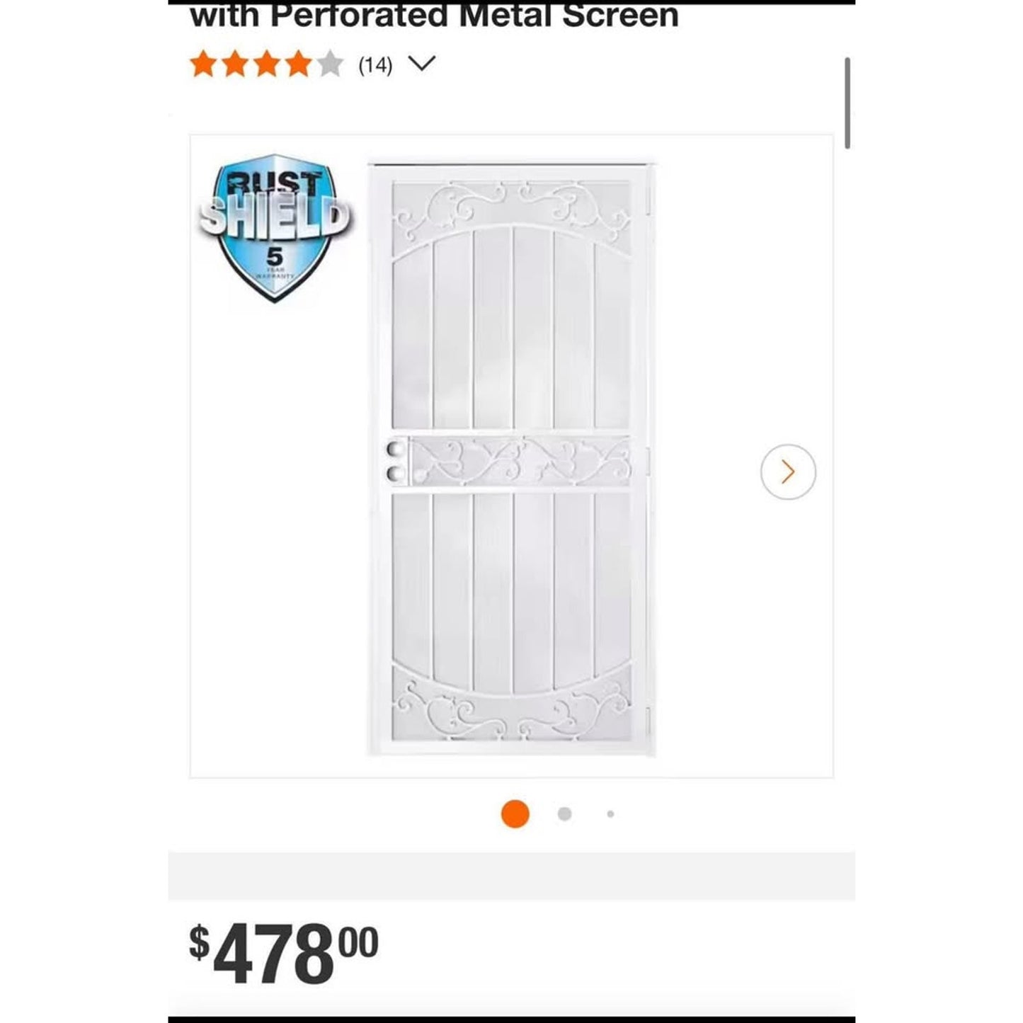 Unique Home Designs 36 in. x 80 in. La Entrada Rust Shield White Surface Mount Outswing Steel Securi