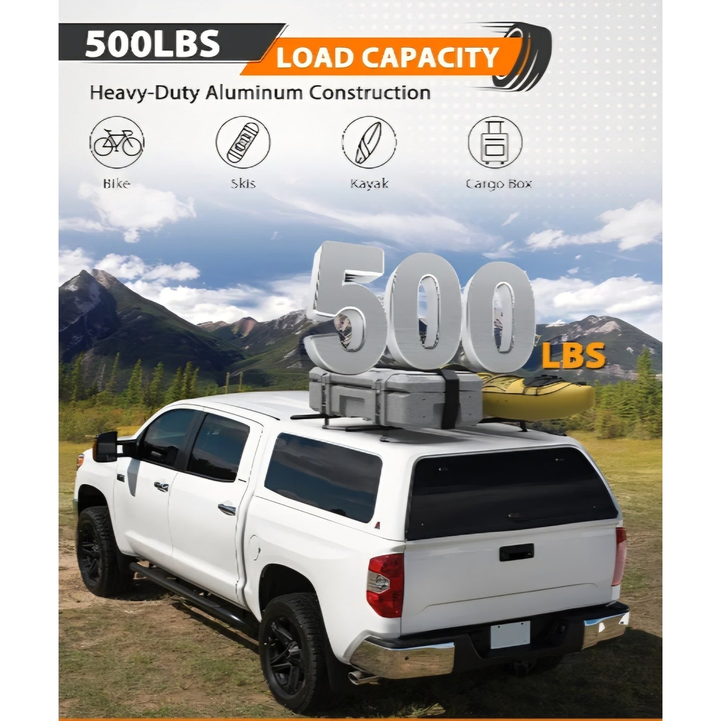 MELIPRON 60" Truck Cap Topper Rack Adjustable Aluminum Ladder Roof Rack for Kayak Canoe Lumber Pipe