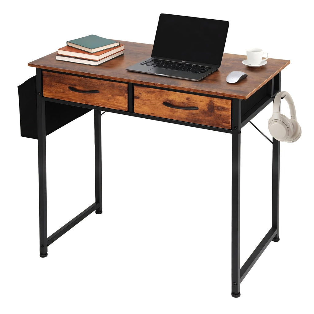 31.5 Inch Small Home Office Desk with 2 Fabric Drawers, Computer Desk with Drawers